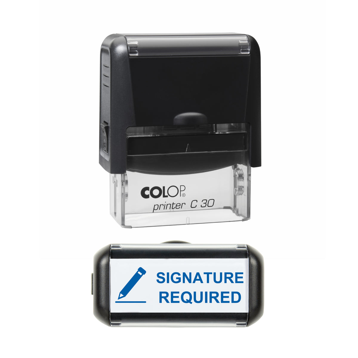 Signature Required stamp, COLOP C30, blue ink