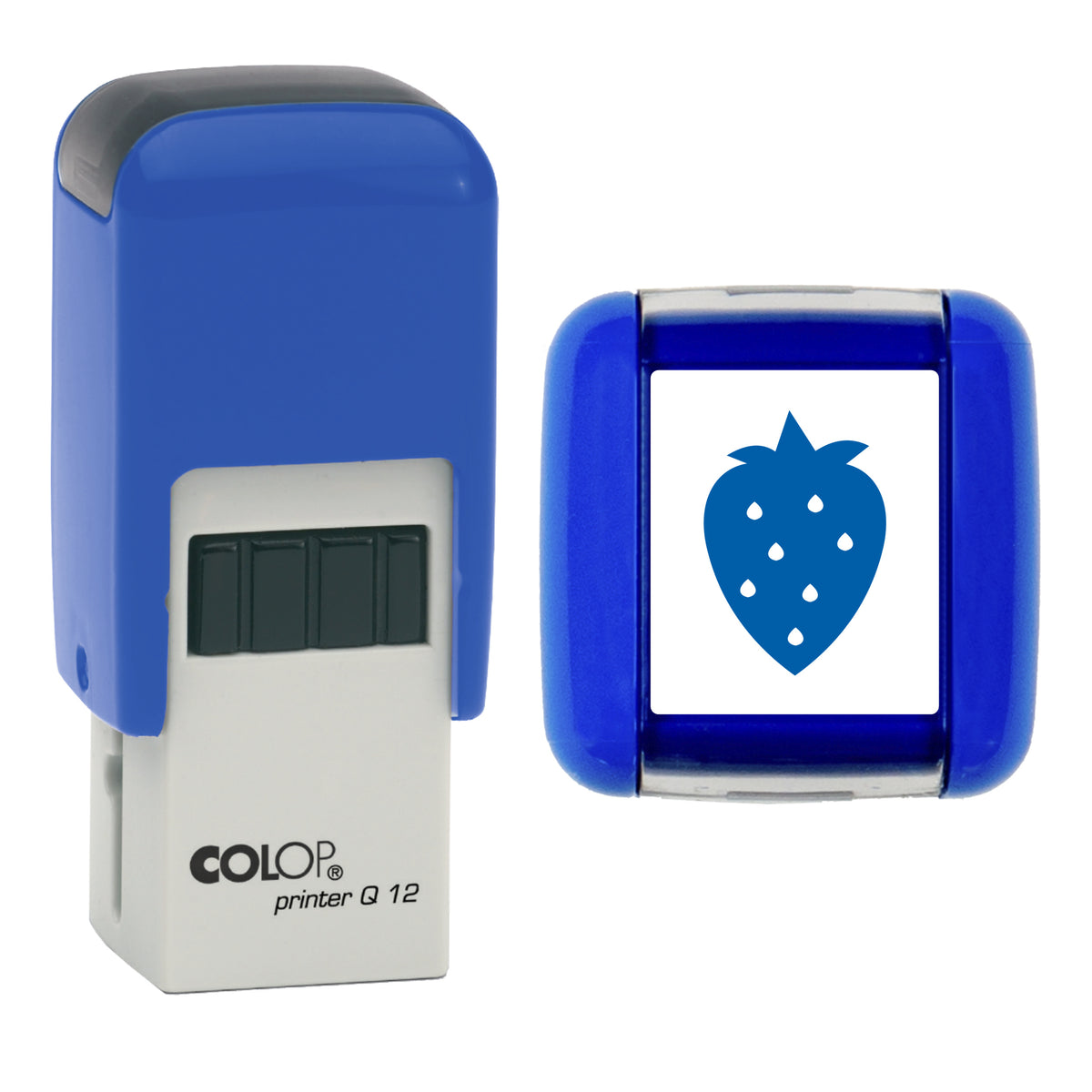 Strawberry stamp, COLOP Q12, blue ink