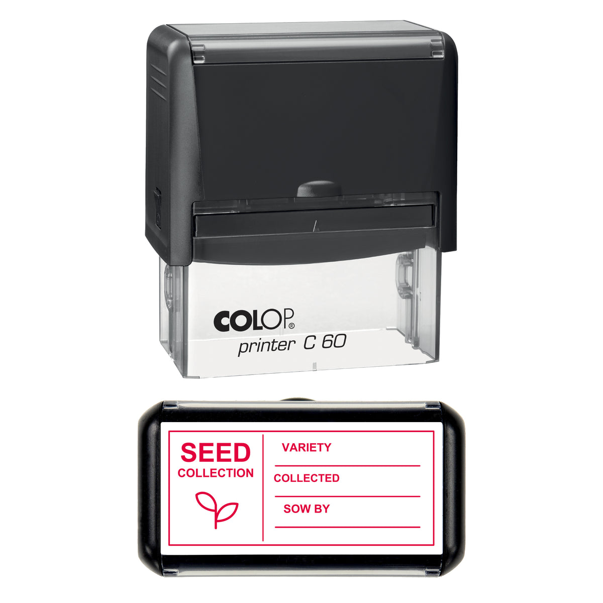 Seed Collection Packet Stamp, COLOP C60, 77 x 36mm, red ink