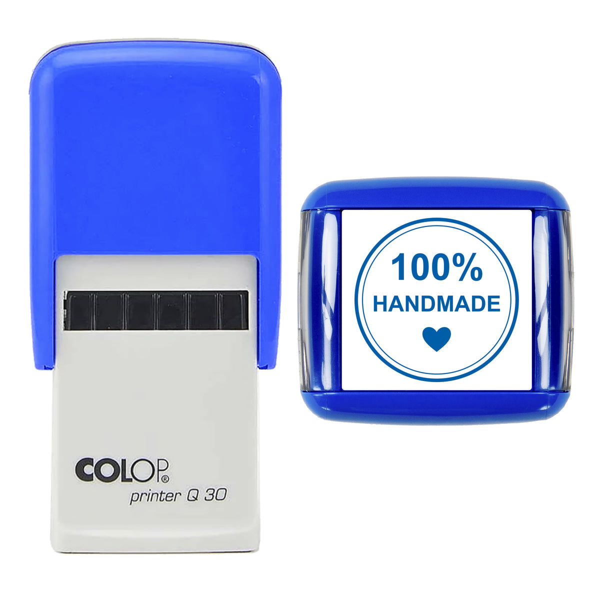100% Handmade Packaging Stamp, COLOP Q30, 30 x 30mm, blue ink