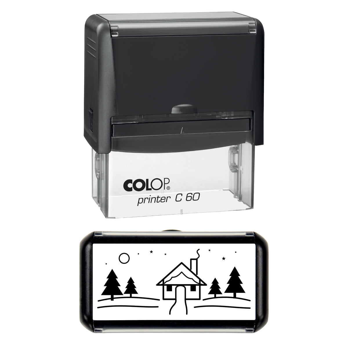 Winter Cottage Christmas Stamp, COLOP C60, 77 x 36mm, black ink