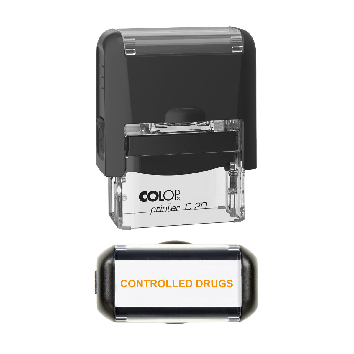 Controlled Drugs Pharmacy Stamp, COLOP C20, 37 x 12mm, orange ink