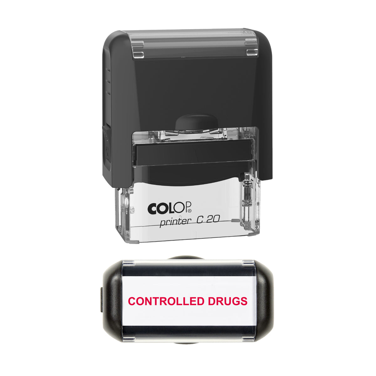 Controlled Drugs Pharmacy Stamp, COLOP C20, 37 x 12mm, red ink