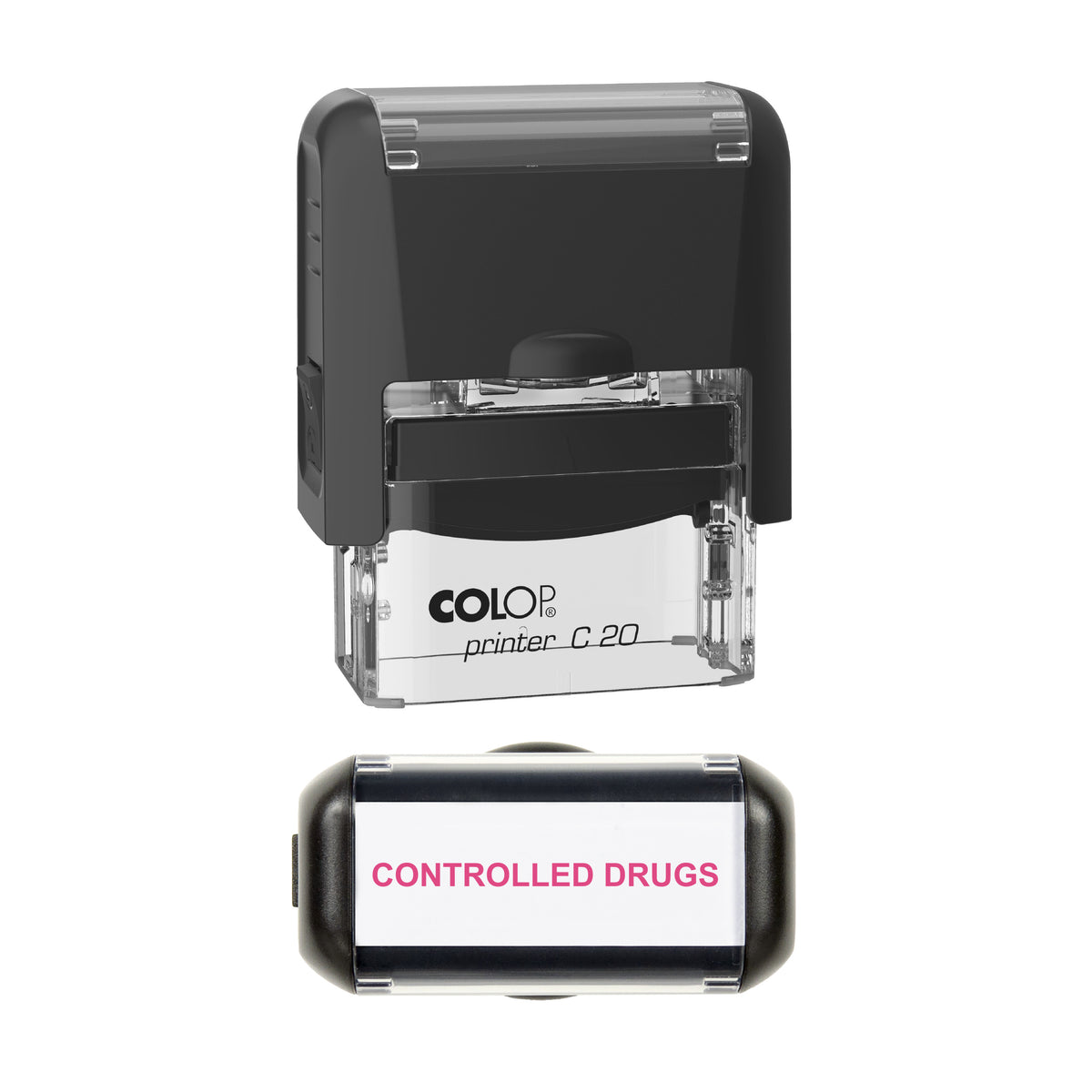 Controlled Drugs Pharmacy Stamp, COLOP C20, 37 x 12mm, soft_pink ink