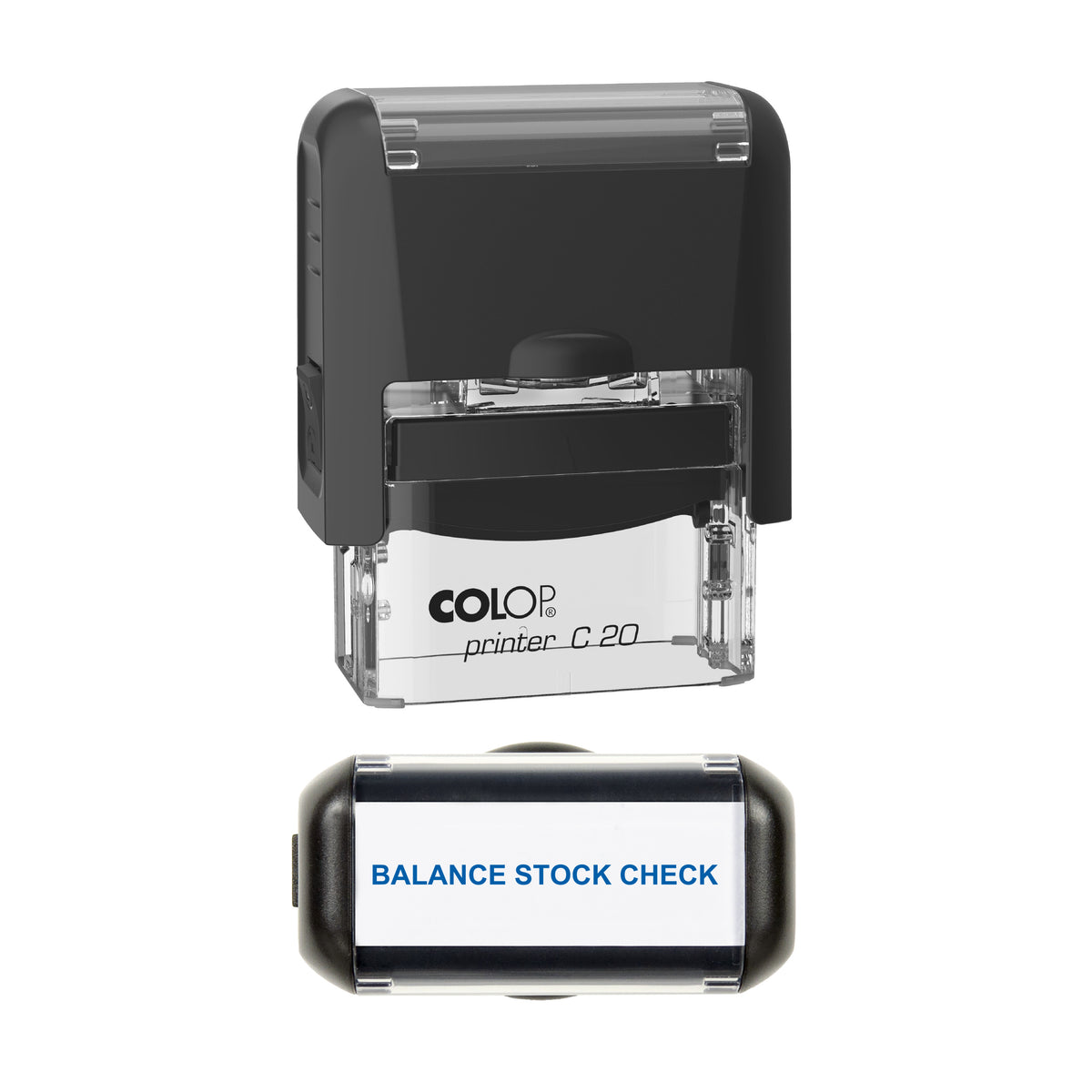 Balance Stock Check Pharmacy Stamp, COLOP C20, 37 x 12mm, blue ink