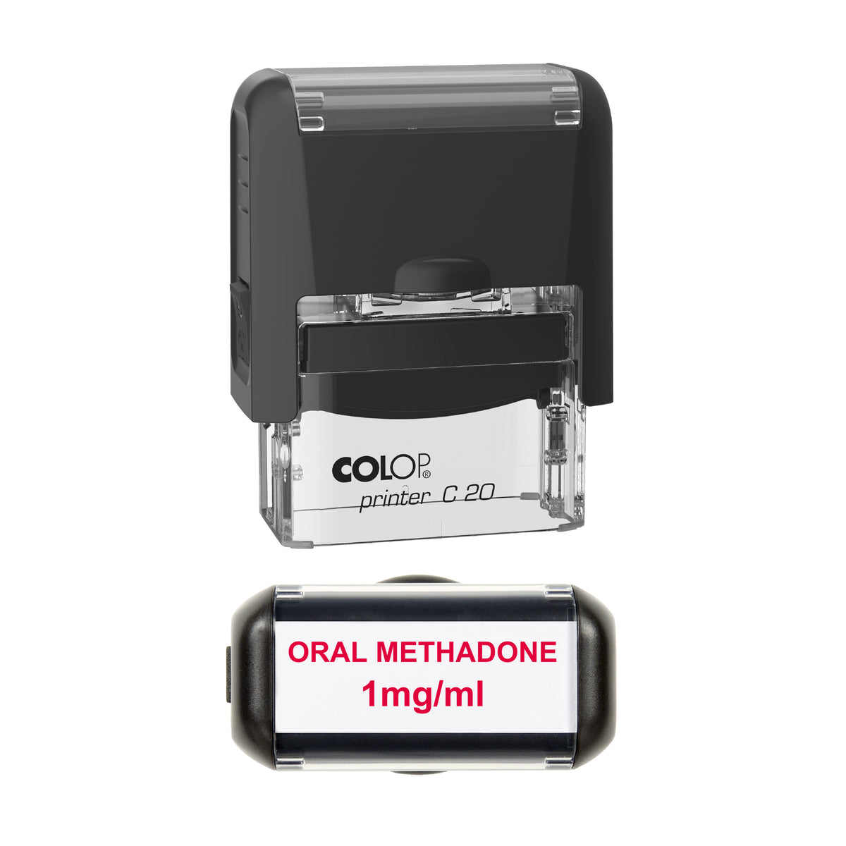 Oral Methadone 1mg/ml Pharmacy Stamp, COLOP C20, 37 x 12mm, red ink