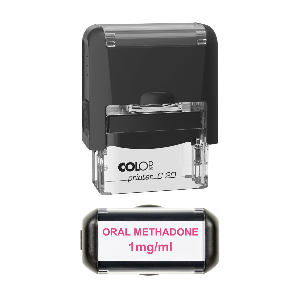 Oral Methadone 1mg/ml Pharmacy Stamp, COLOP C20, 37 x 12mm, soft_pink ink