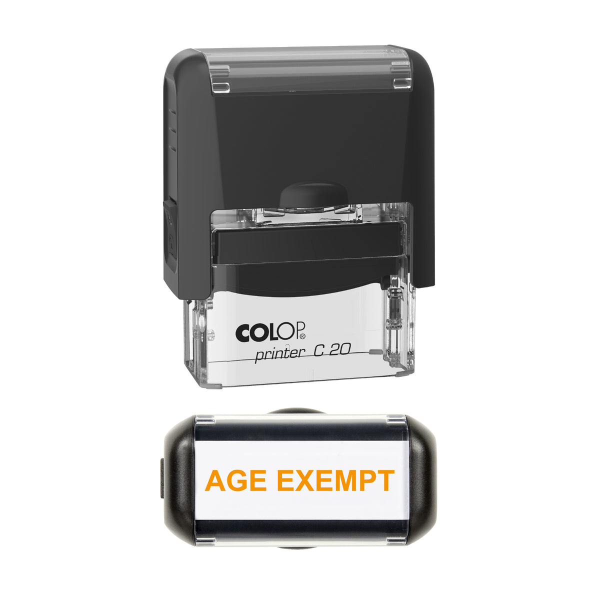 Age Exempt Pharmacy Stamp, COLOP C20, 37 x 12mm, orange ink