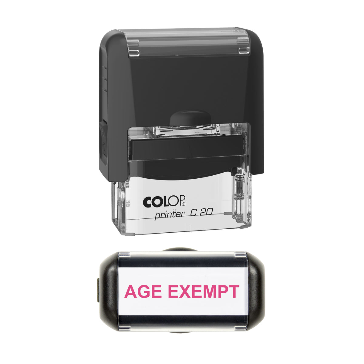 Age Exempt Pharmacy Stamp, COLOP C20, 37 x 12mm, soft_pink ink