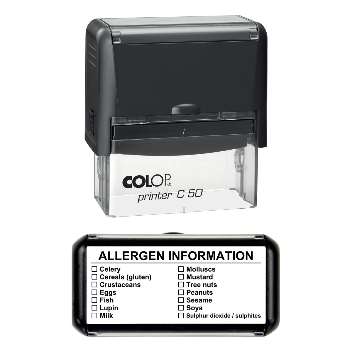 Food Allergen Checklist Stamp, COLOP C50, 70 x 30mm, black ink