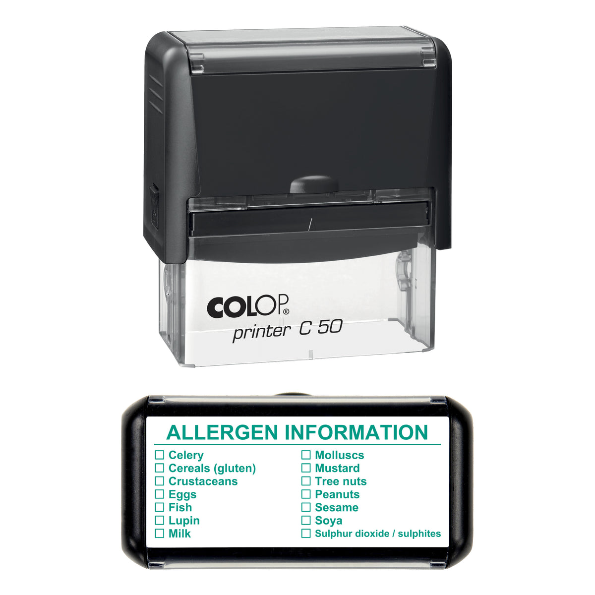Food Allergen Checklist Stamp, COLOP C50, 70 x 30mm, green ink