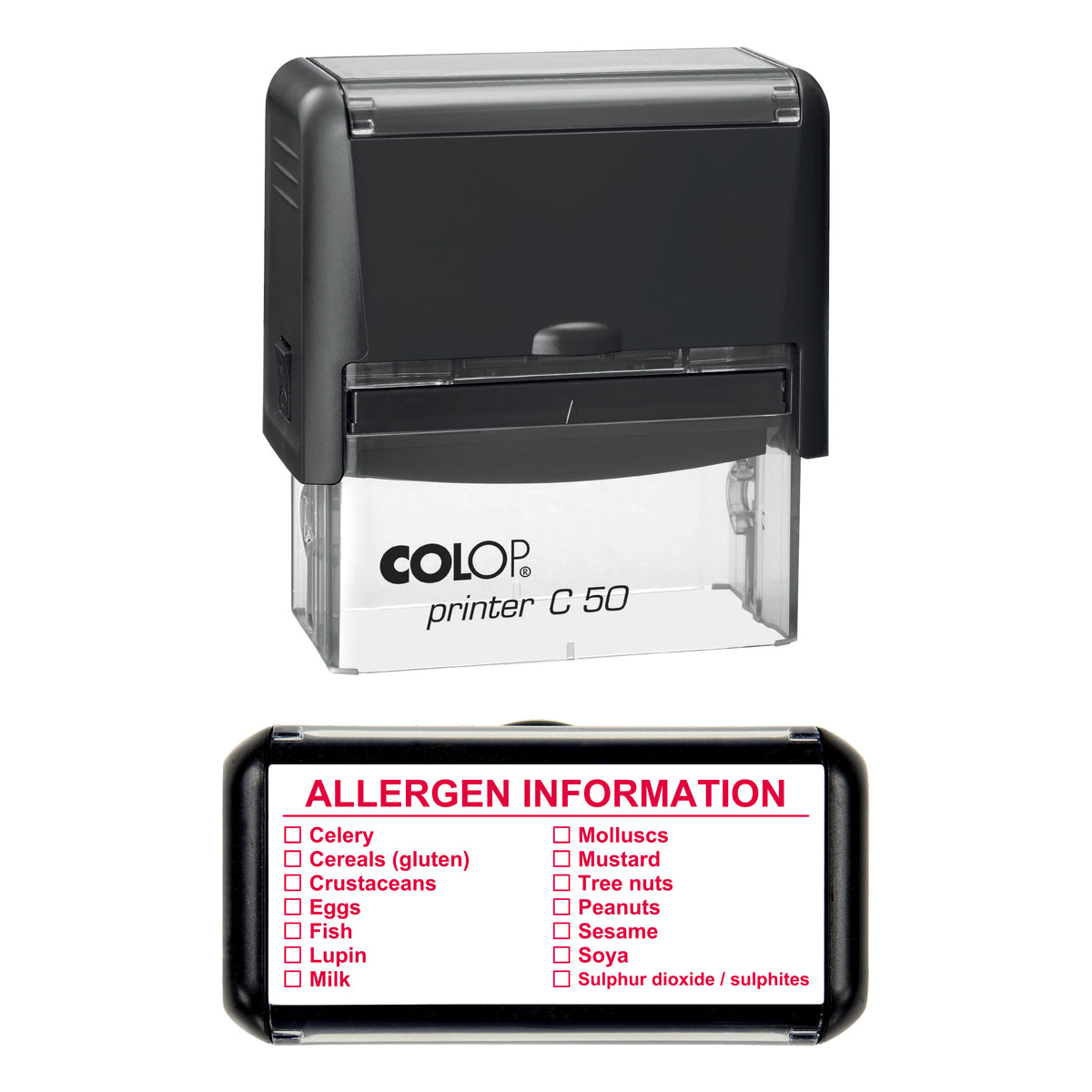 Food Allergen Checklist Stamp, COLOP C50, 70 x 30mm, red ink