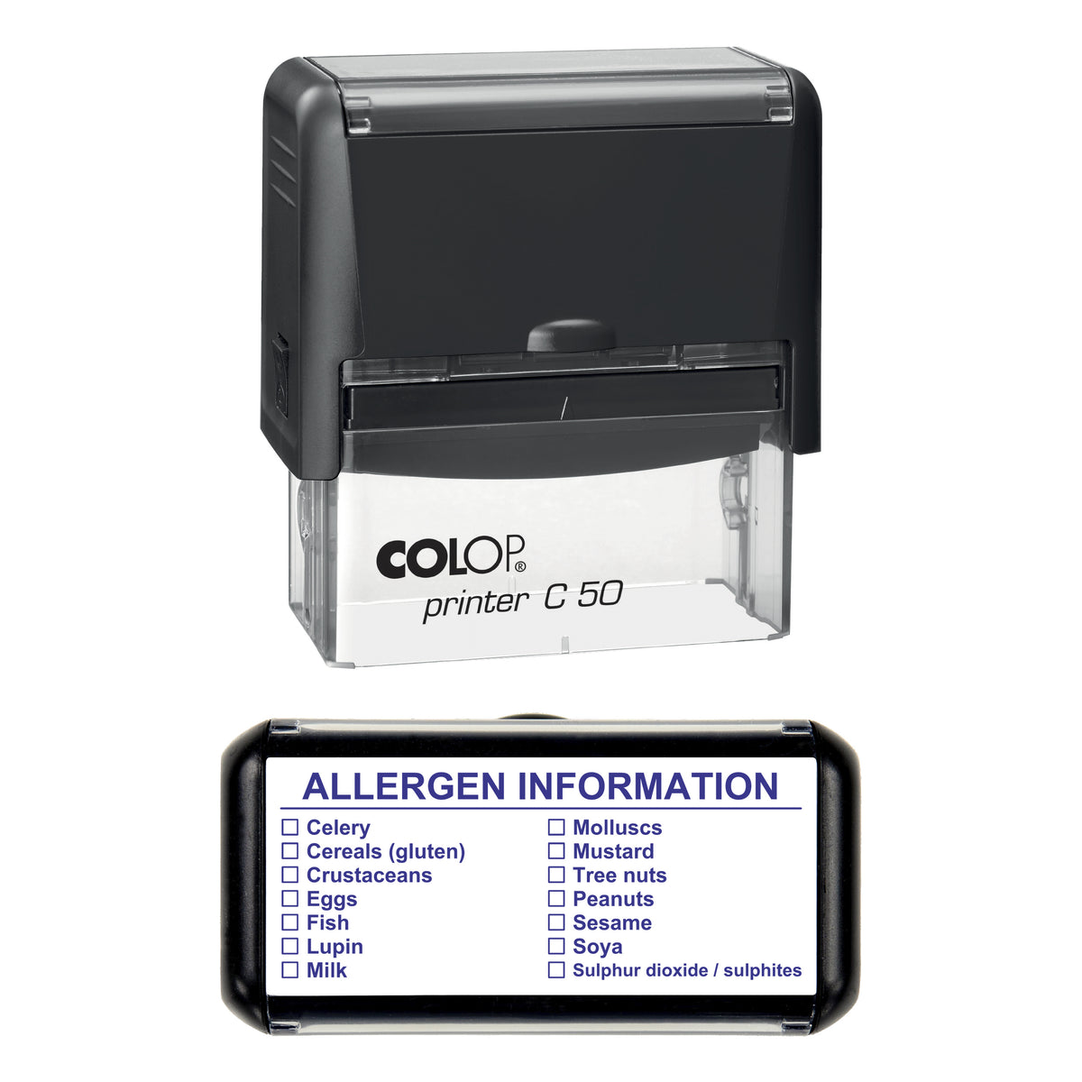 Food Allergen Checklist Stamp, COLOP C50, 70 x 30mm, violet ink