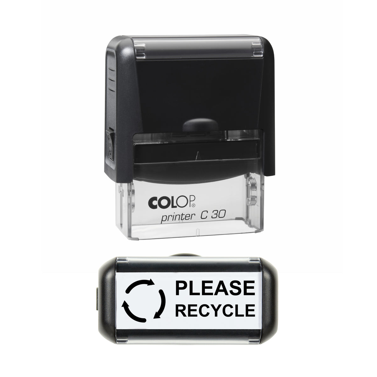 Please Recycle Packaging Stamp, COLOP C30, 45 x 18mm, black ink