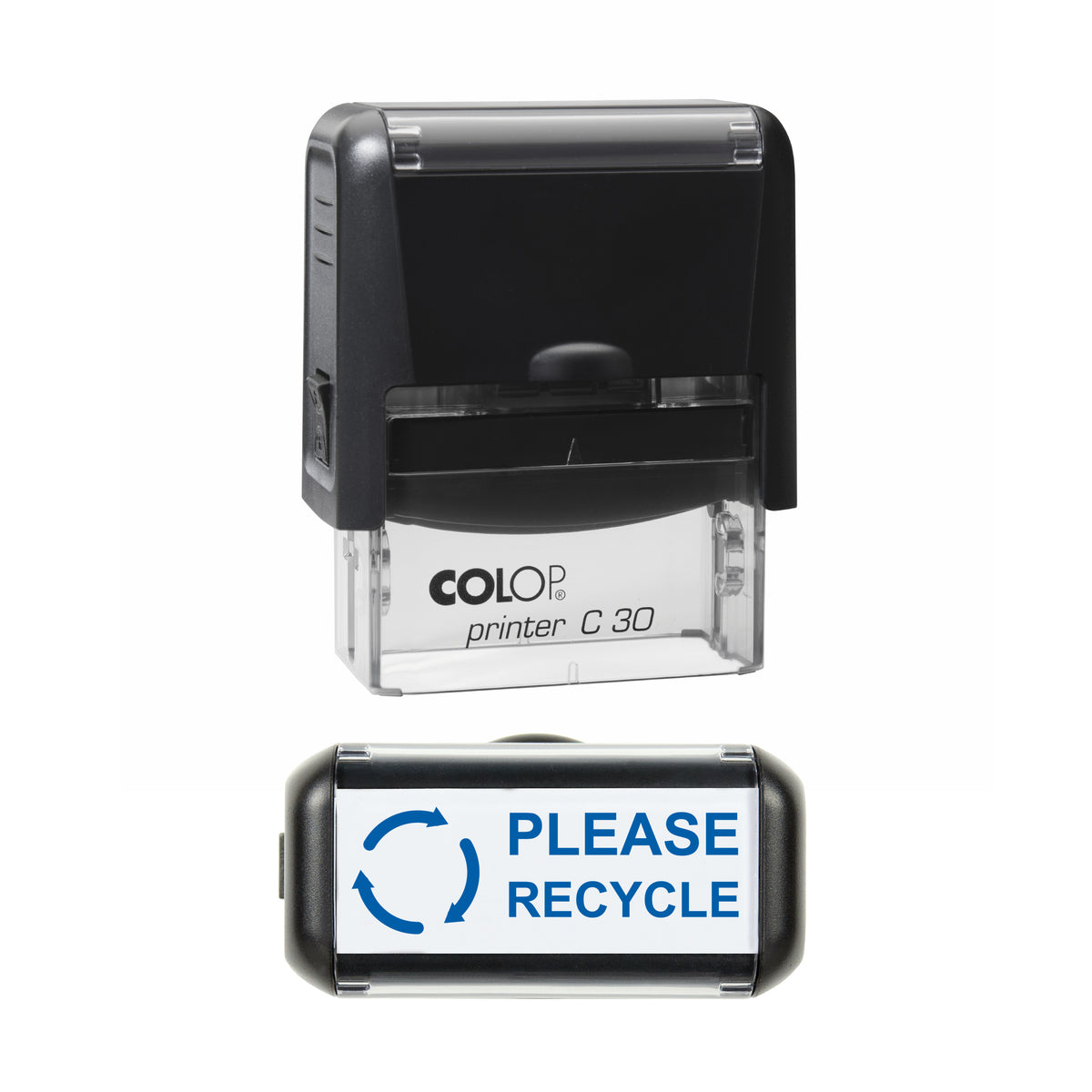 Please Recycle Packaging Stamp, COLOP C30, 45 x 18mm, blue ink