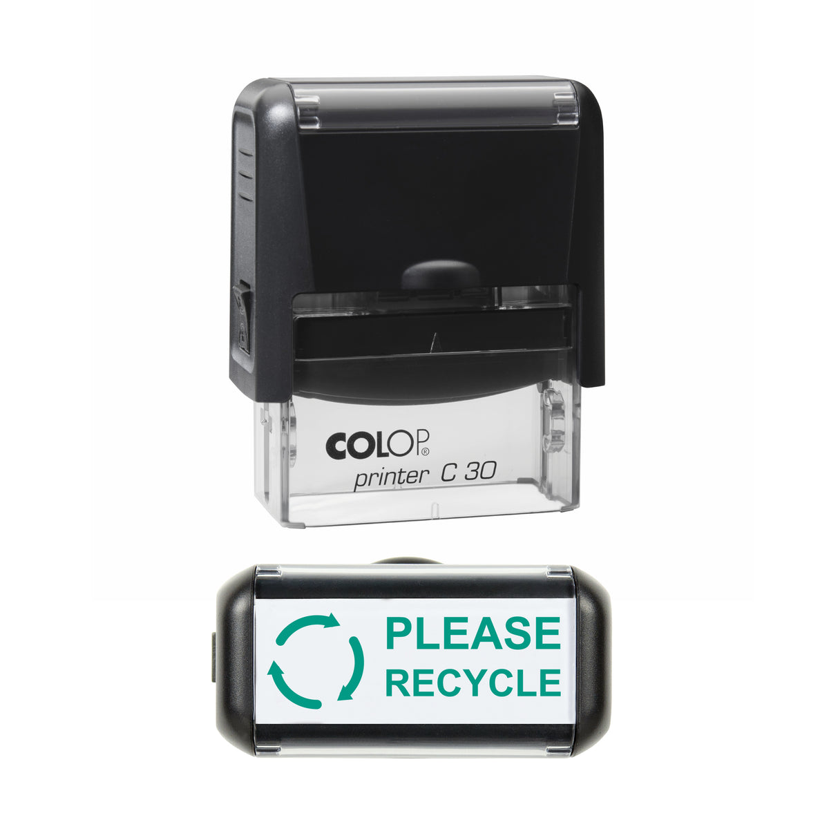 Please Recycle Packaging Stamp, COLOP C30, 45 x 18mm, green ink