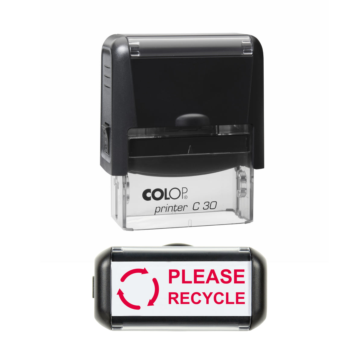 Please Recycle Packaging Stamp, COLOP C30, 45 x 18mm, red ink