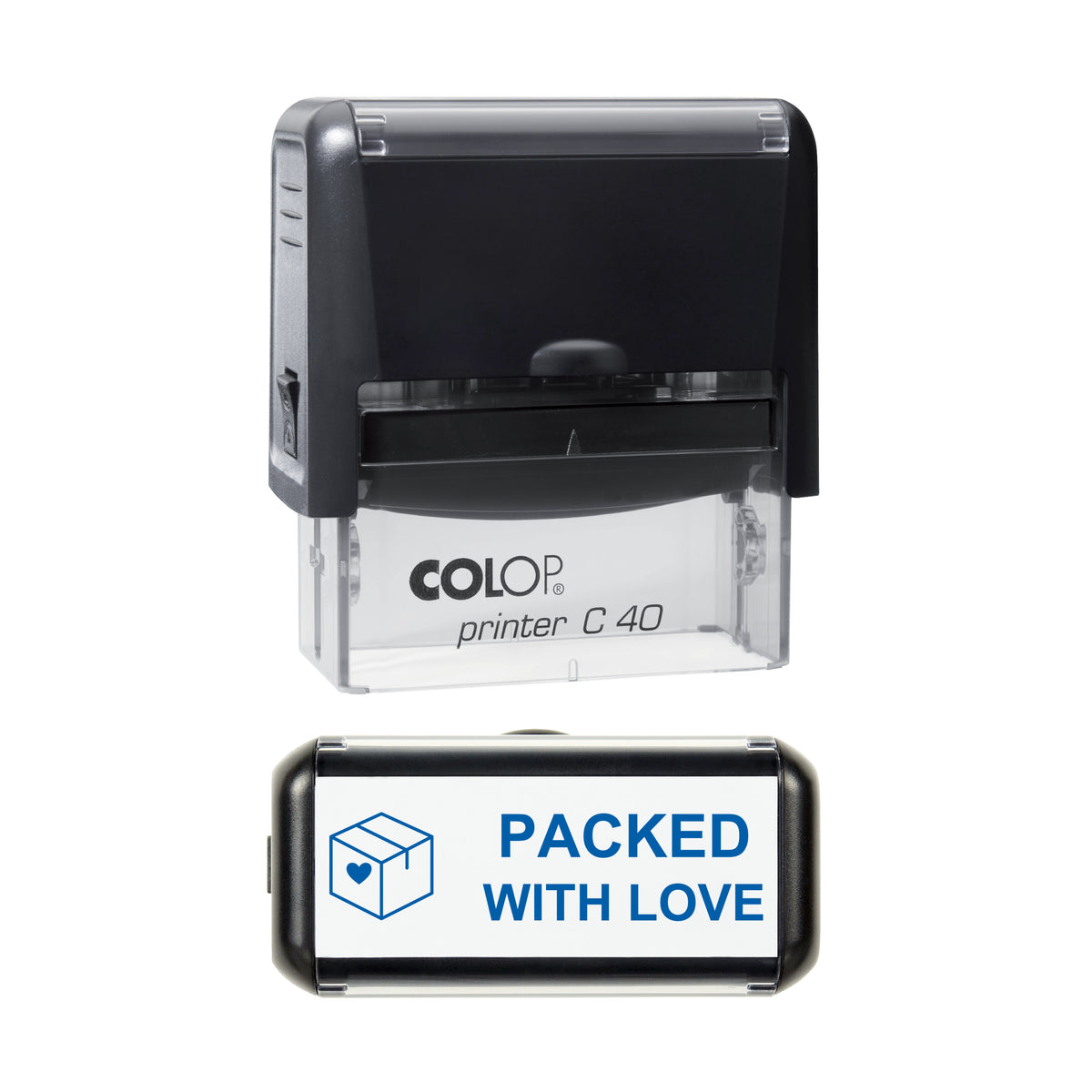 Packed With Love Packaging Stamp, COLOP C40, 58 x 22mm, blue ink