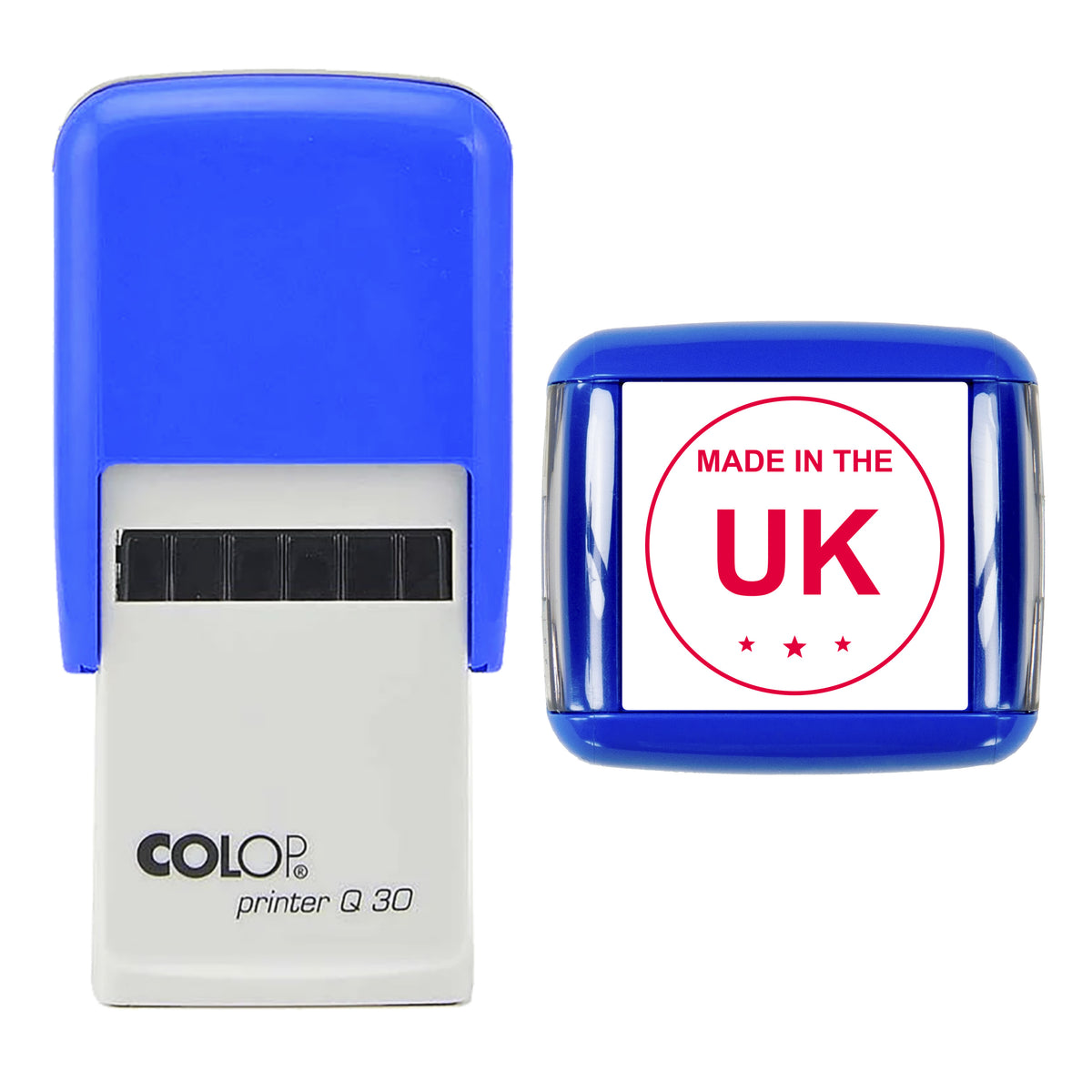 Made in the UK Packaging Stamp, COLOP Q30, 30 x 30mm, red ink