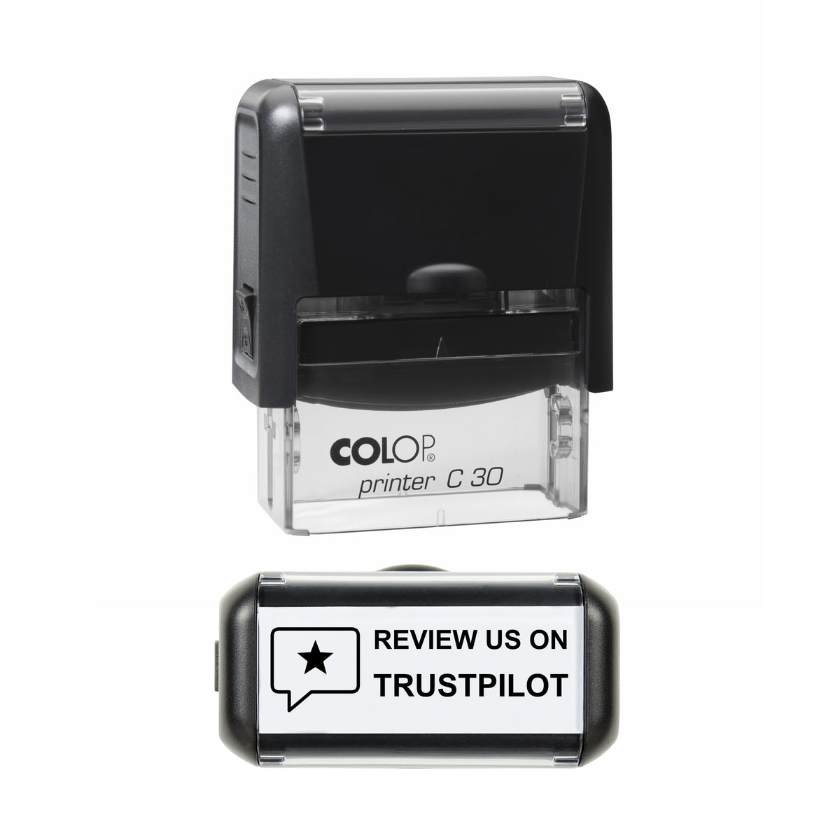 Review Us on Trustpilot Stamp, COLOP C30, 45 x 18mm, black ink