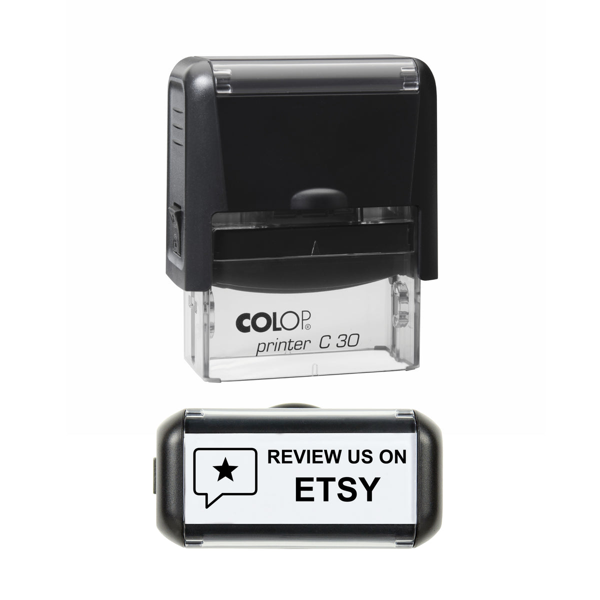 Review Us on Etsy Stamp, COLOP C30, 45 x 18mm, black ink