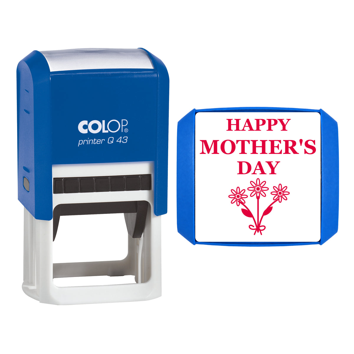 Happy Mother's Day Floral Greeting Stamp, COLOP Q43, 43 x 43mm, red ink