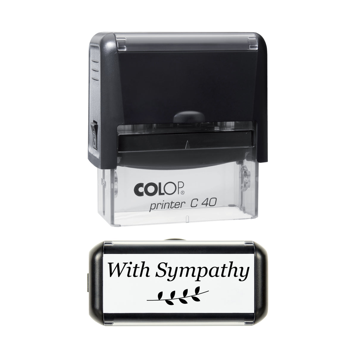 With Sympathy Botanical Greeting Stamp, COLOP C40, 58 x 22mm, black ink
