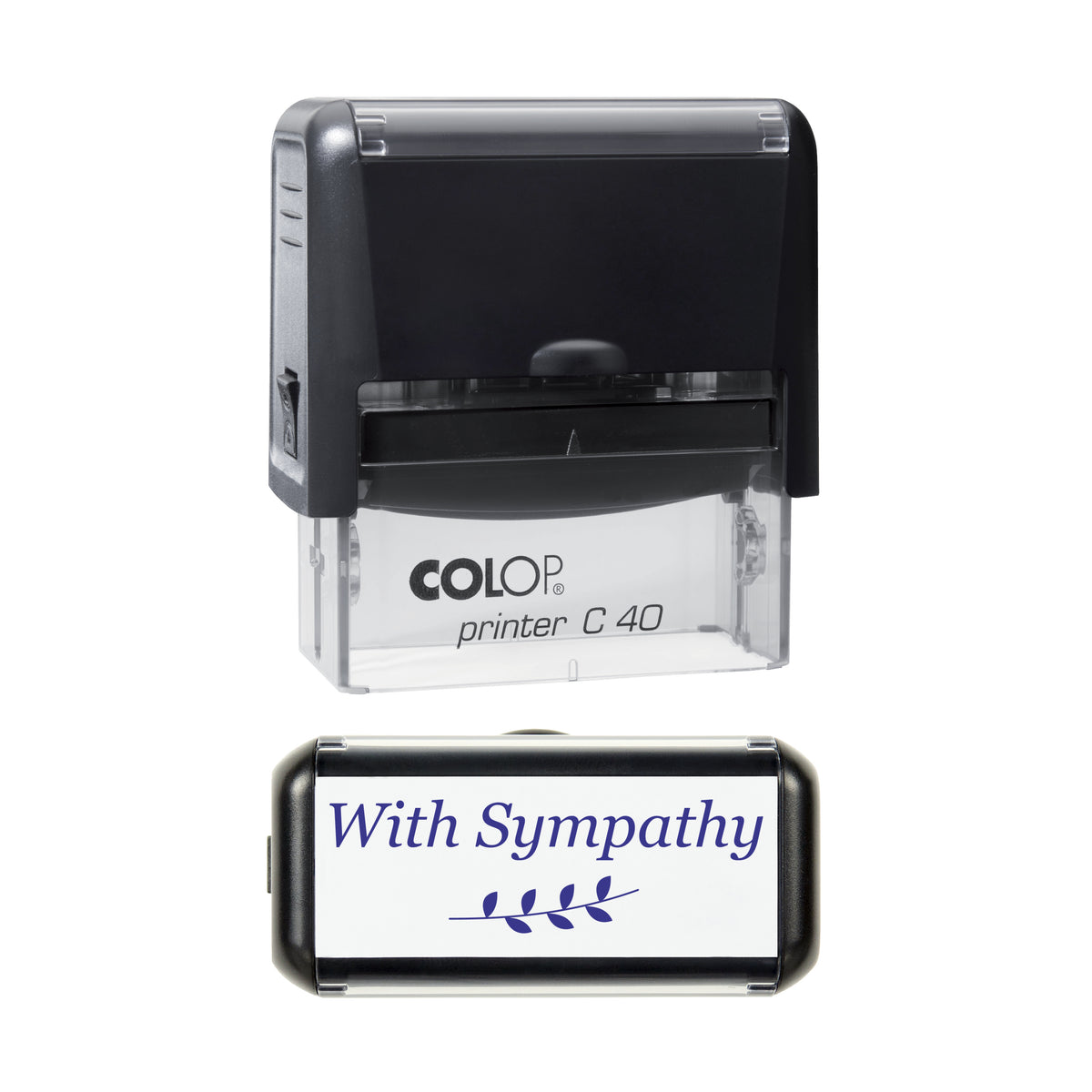 With Sympathy Botanical Greeting Stamp, COLOP C40, 58 x 22mm, violet ink