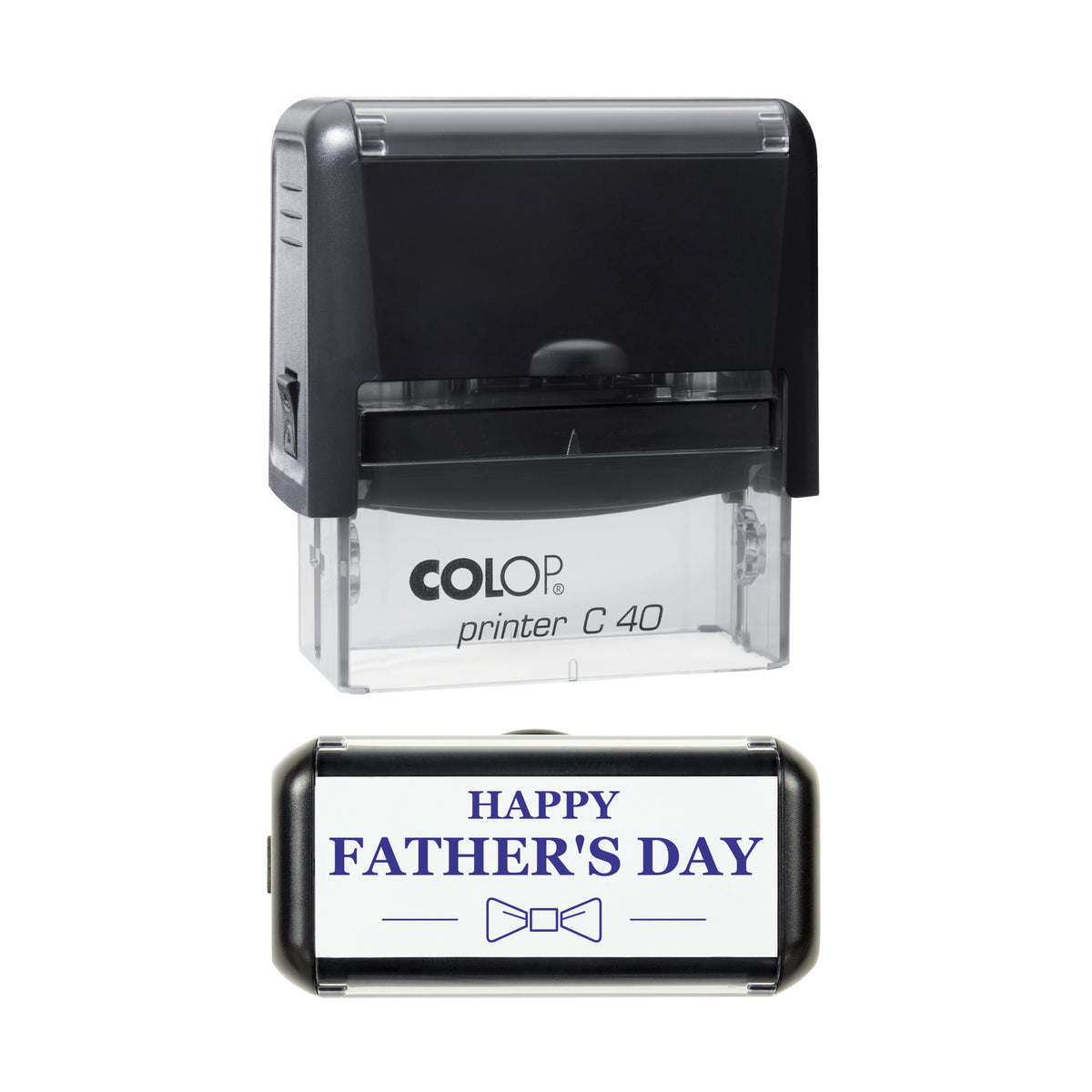 Happy Father's Day Bow Tie Greeting Stamp, COLOP C40, 58 x 22mm, violet ink