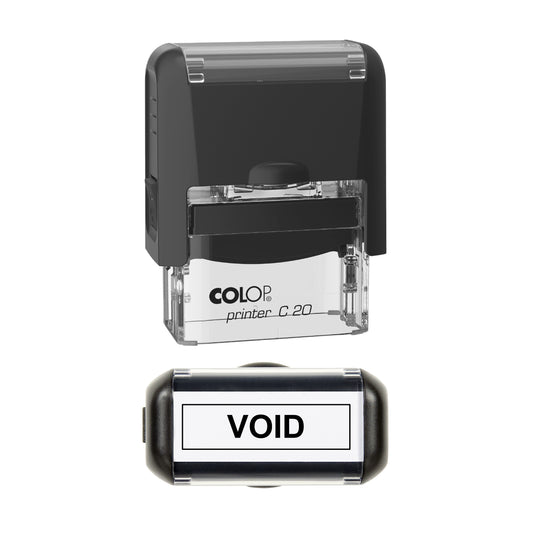 Stamp showing the Void Stock design, 37 x 12mm COLOP C20 self-inking stamp, black ink