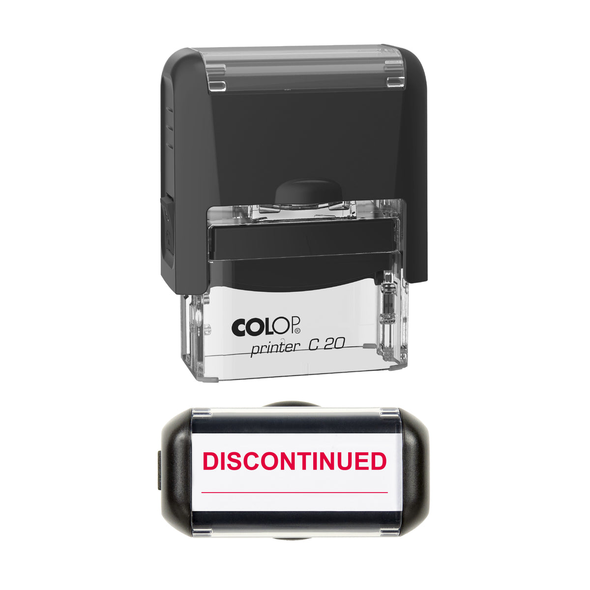 Discontinued with Writing Line Stock Stamp, COLOP C20, 37 x 12mm, red ink