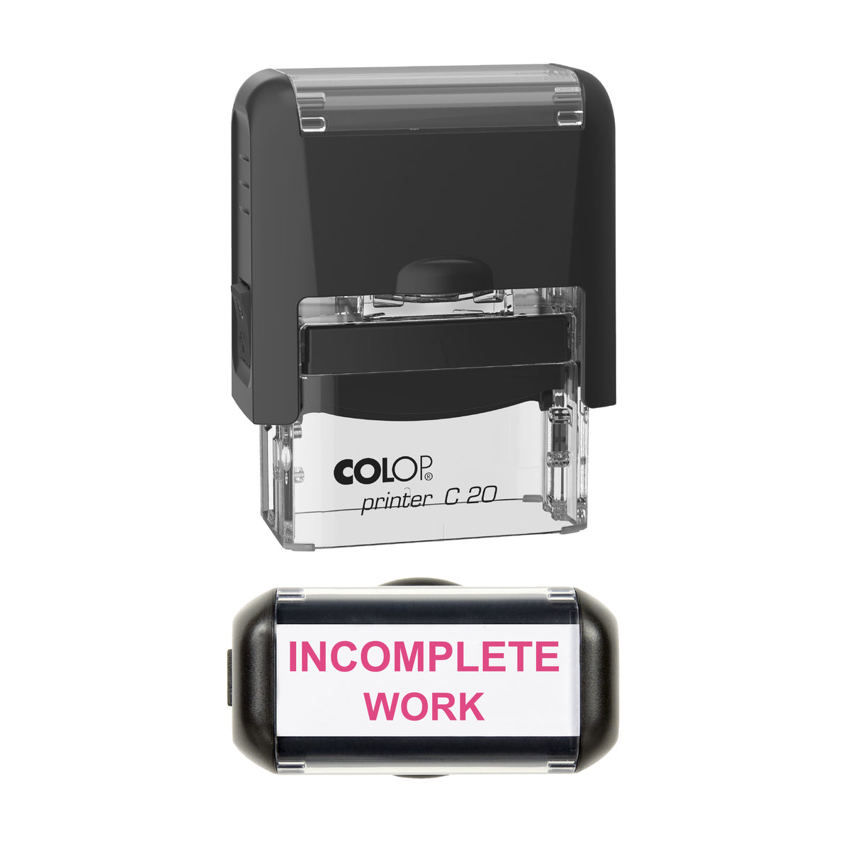 Incomplete Work Teacher Stamp, COLOP C20, 37 x 12mm, soft_pink ink