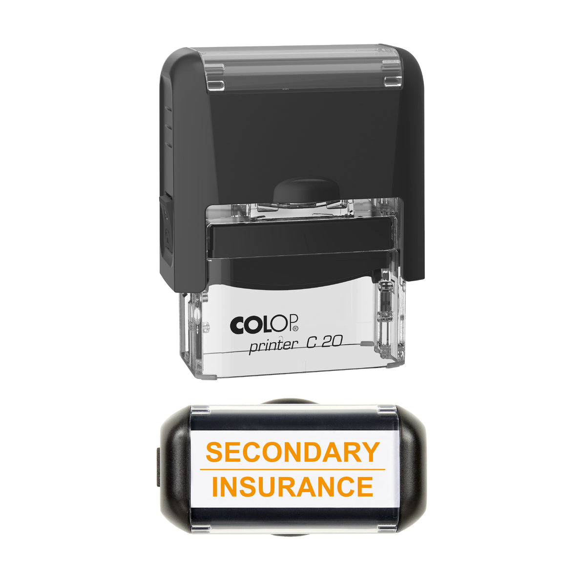 Secondary Insurance Stamp, COLOP C20, 37 x 12mm, orange ink