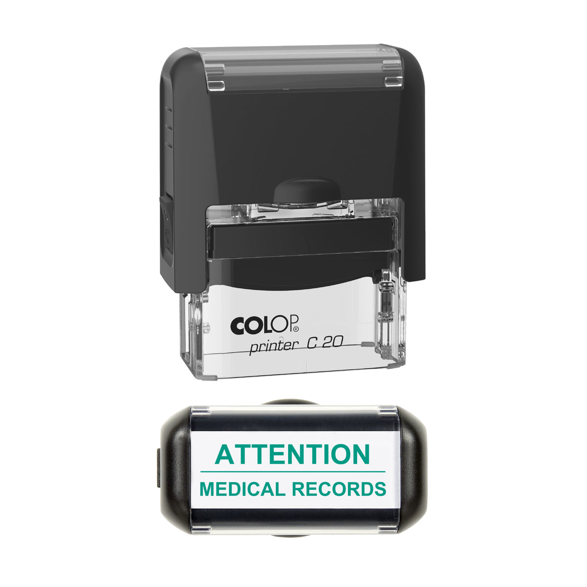 Attention Medical Records Stamp, COLOP C20, 37 x 12mm, green ink