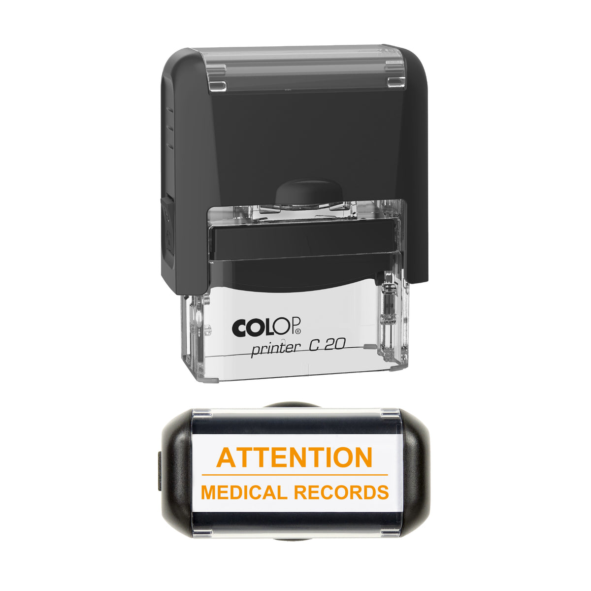 Attention Medical Records Stamp, COLOP C20, 37 x 12mm, orange ink