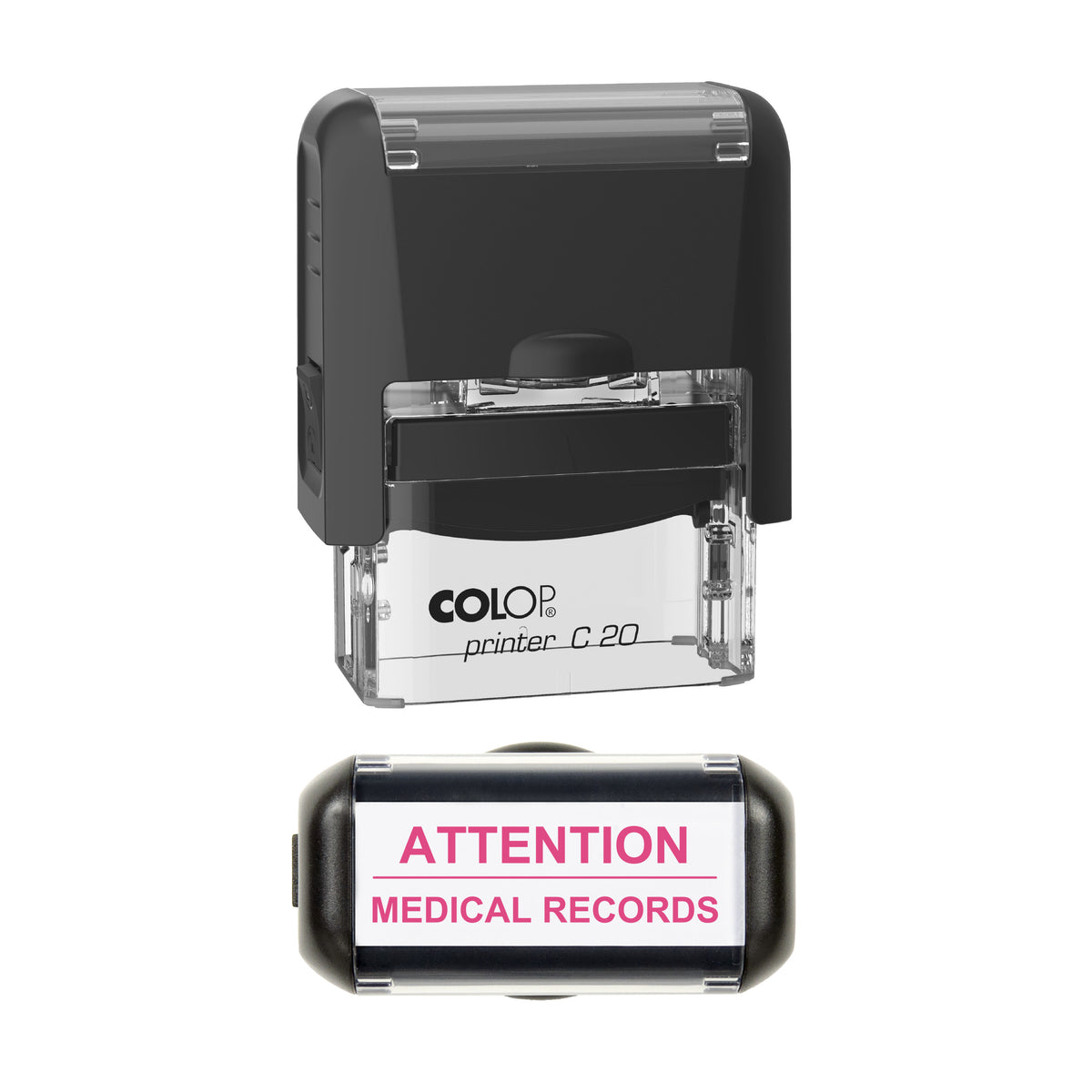 Attention Medical Records Stamp, COLOP C20, 37 x 12mm, soft_pink ink