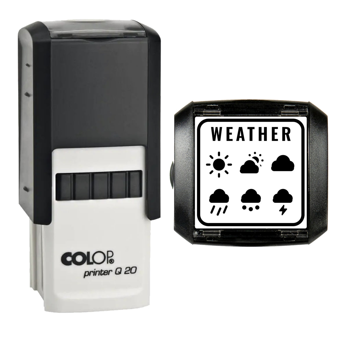 Weather Tracker Journal Stamp, COLOP Q20, 20 x 20mm, black ink