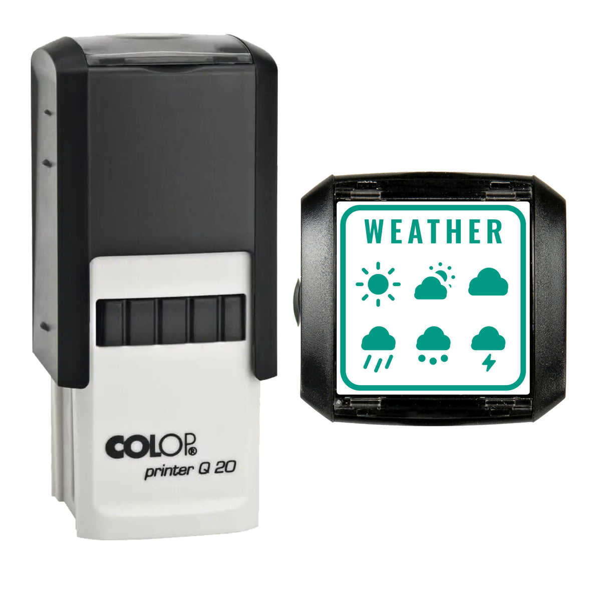 Weather Tracker Journal Stamp, COLOP Q20, 20 x 20mm, green ink