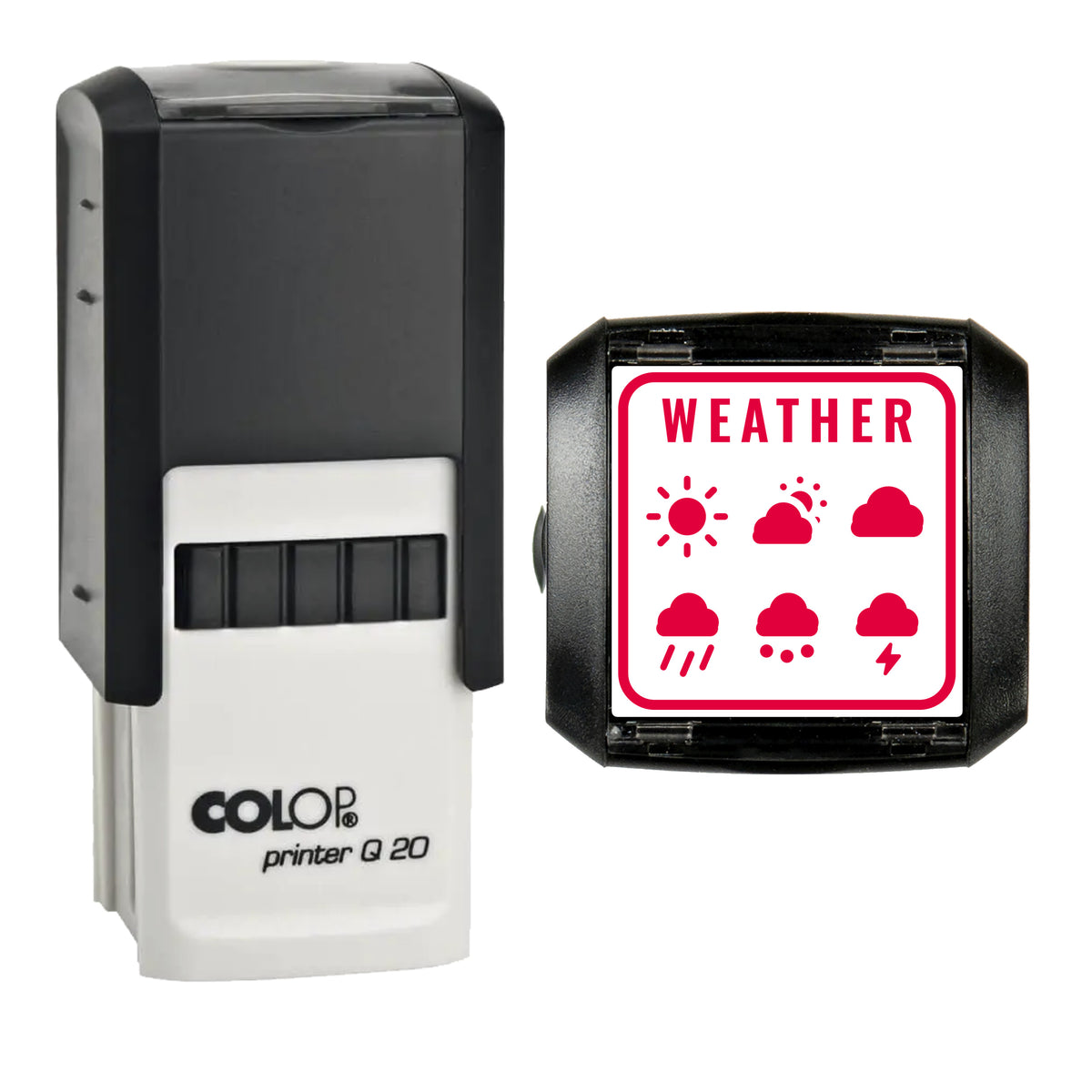 Weather Tracker Journal Stamp, COLOP Q20, 20 x 20mm, red ink