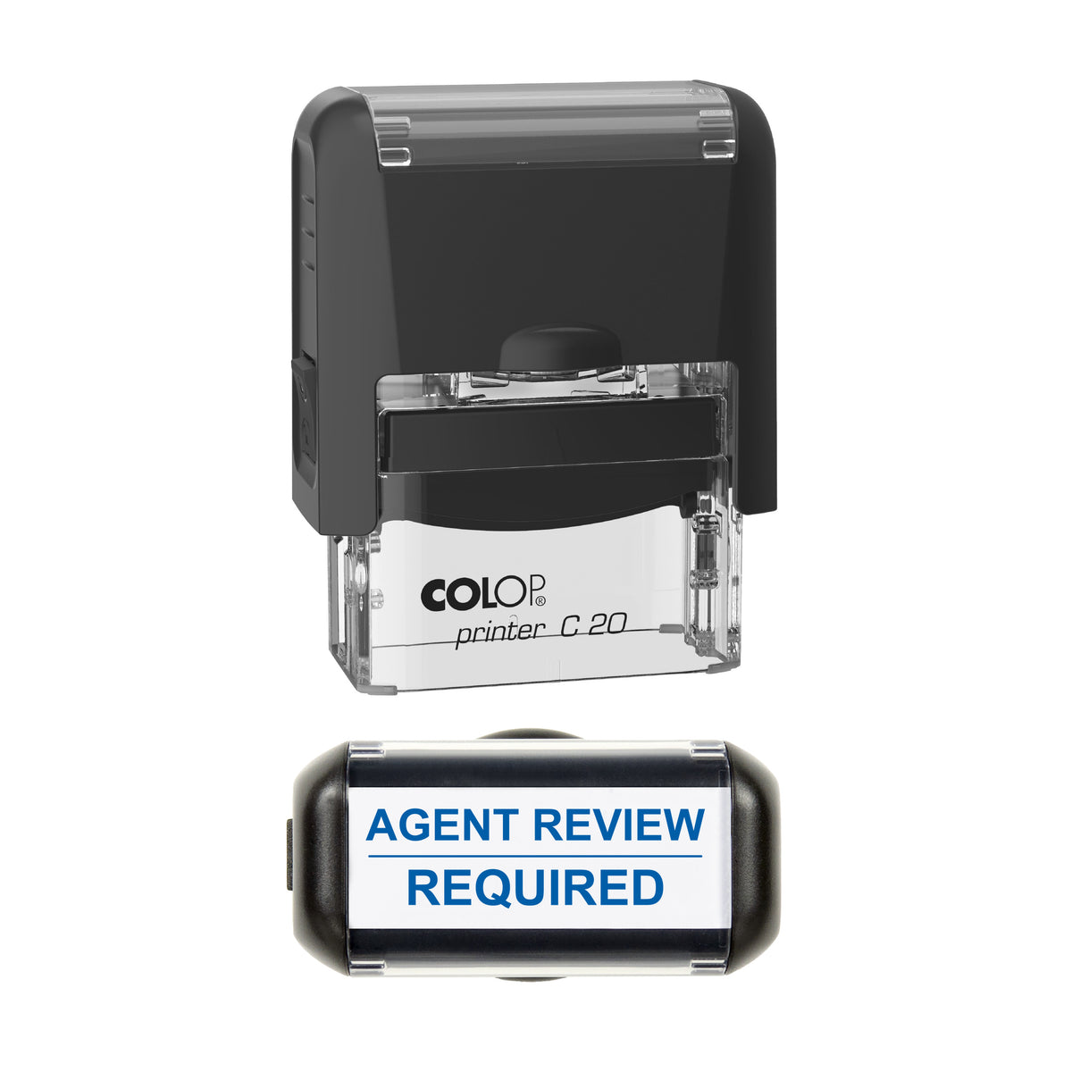 Agent Review Required Stamp, COLOP C20, 37 x 12mm, blue ink