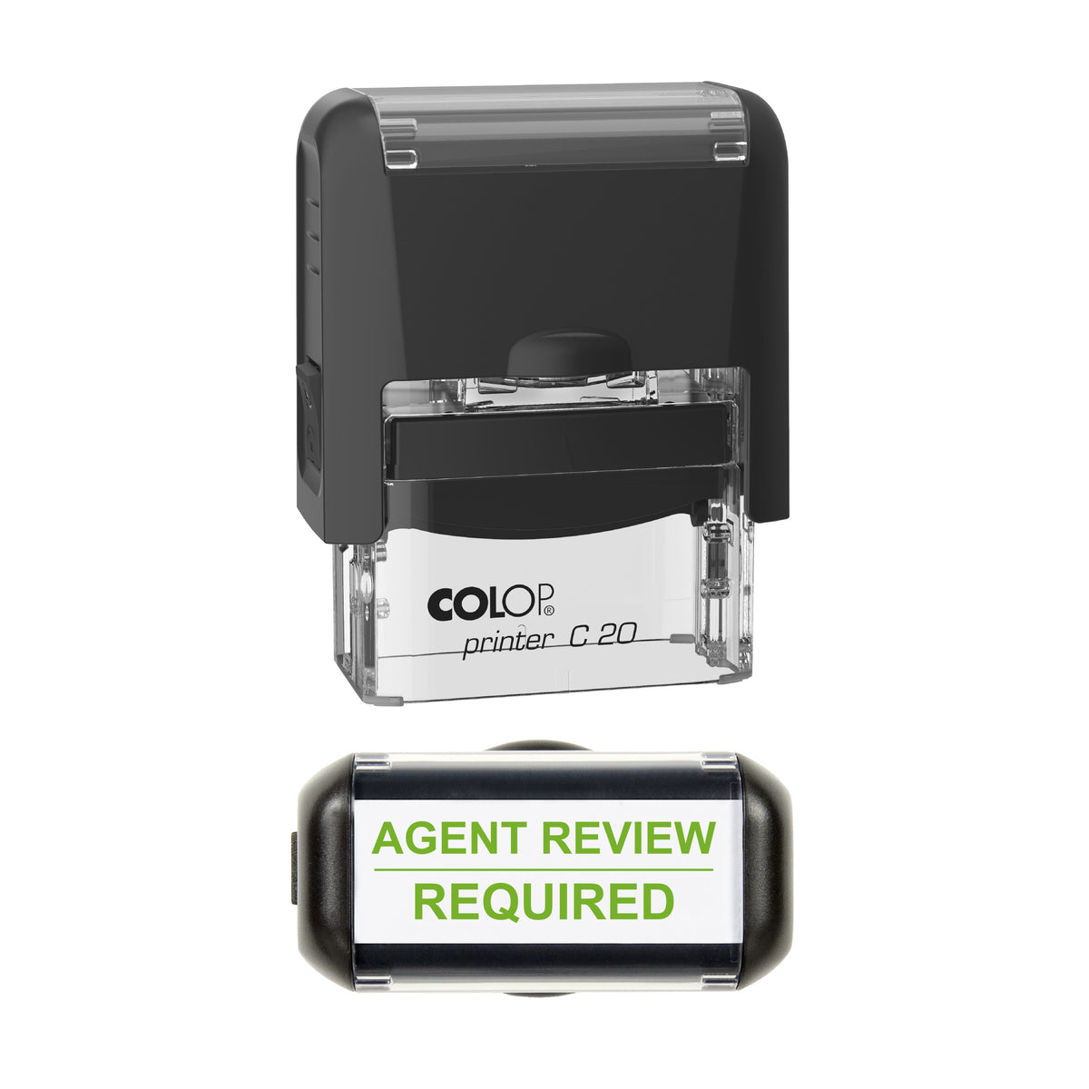 Agent Review Required Stamp, COLOP C20, 37 x 12mm, light_green ink