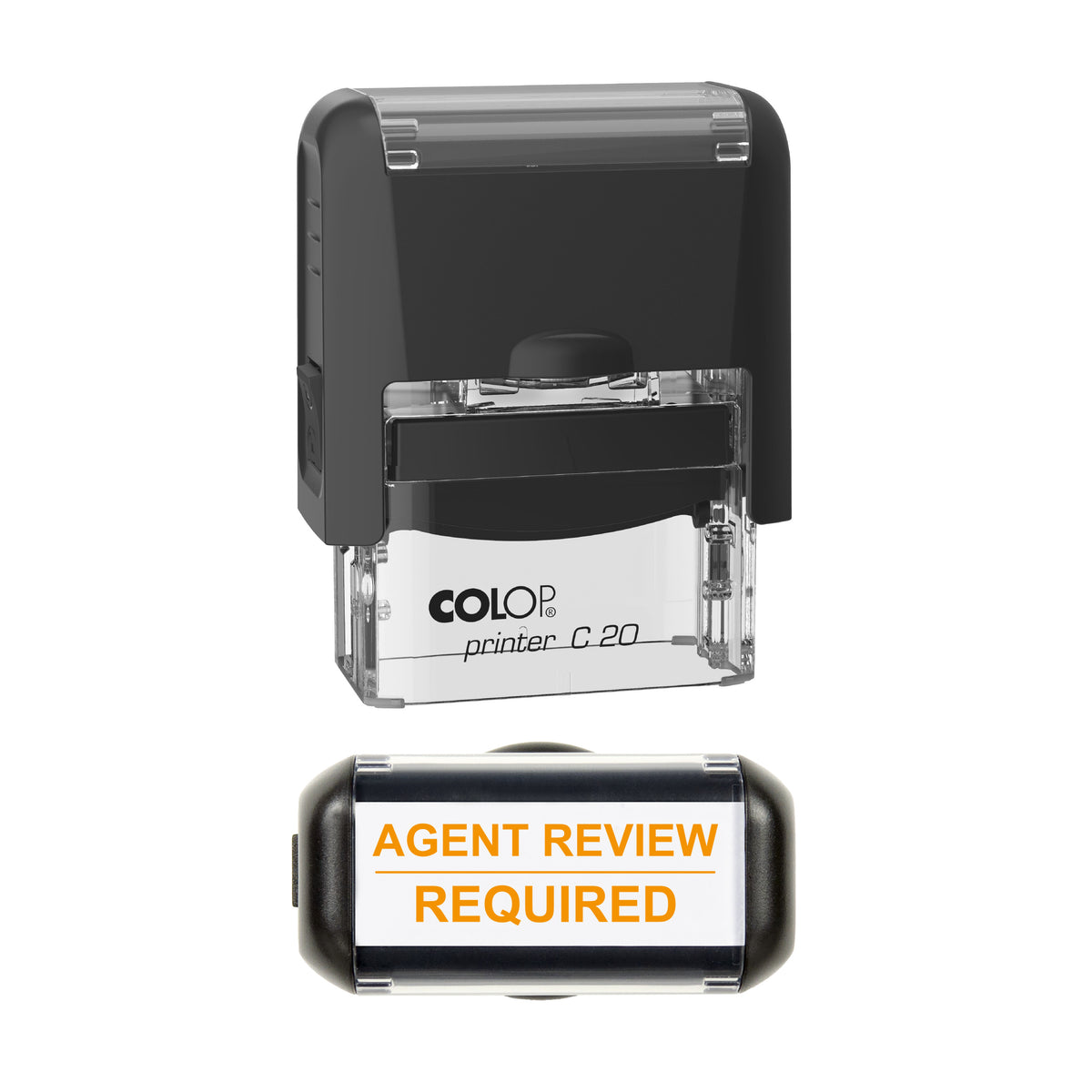 Agent Review Required Stamp, COLOP C20, 37 x 12mm, orange ink