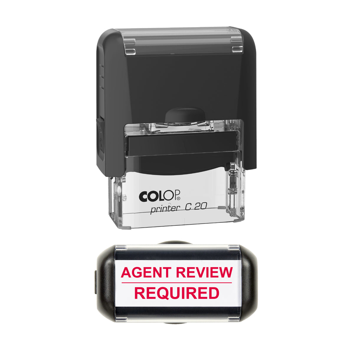 Agent Review Required Stamp, COLOP C20, 37 x 12mm, red ink
