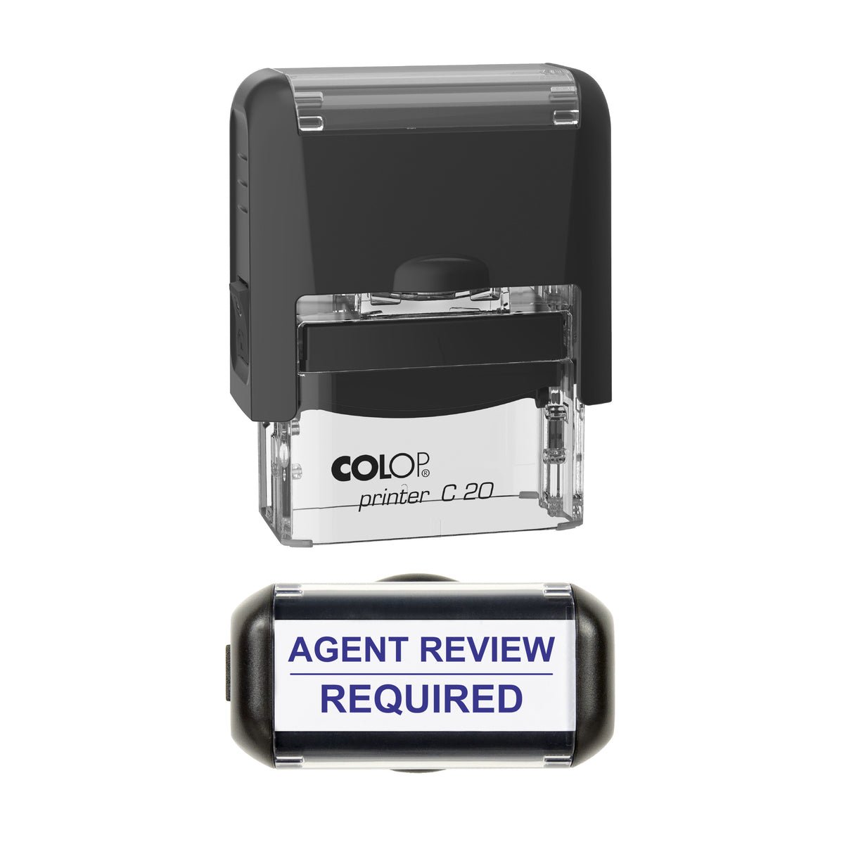 Agent Review Required Stamp, COLOP C20, 37 x 12mm, violet ink