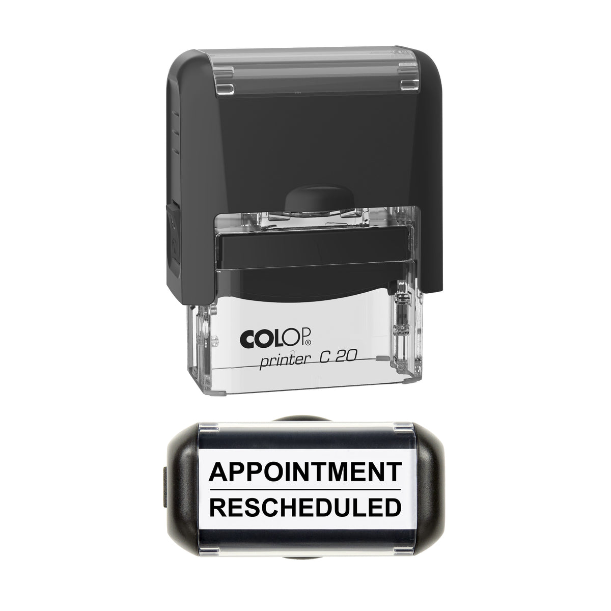 Appointment Rescheduled Stamp, COLOP C20, 37 x 12mm, black ink