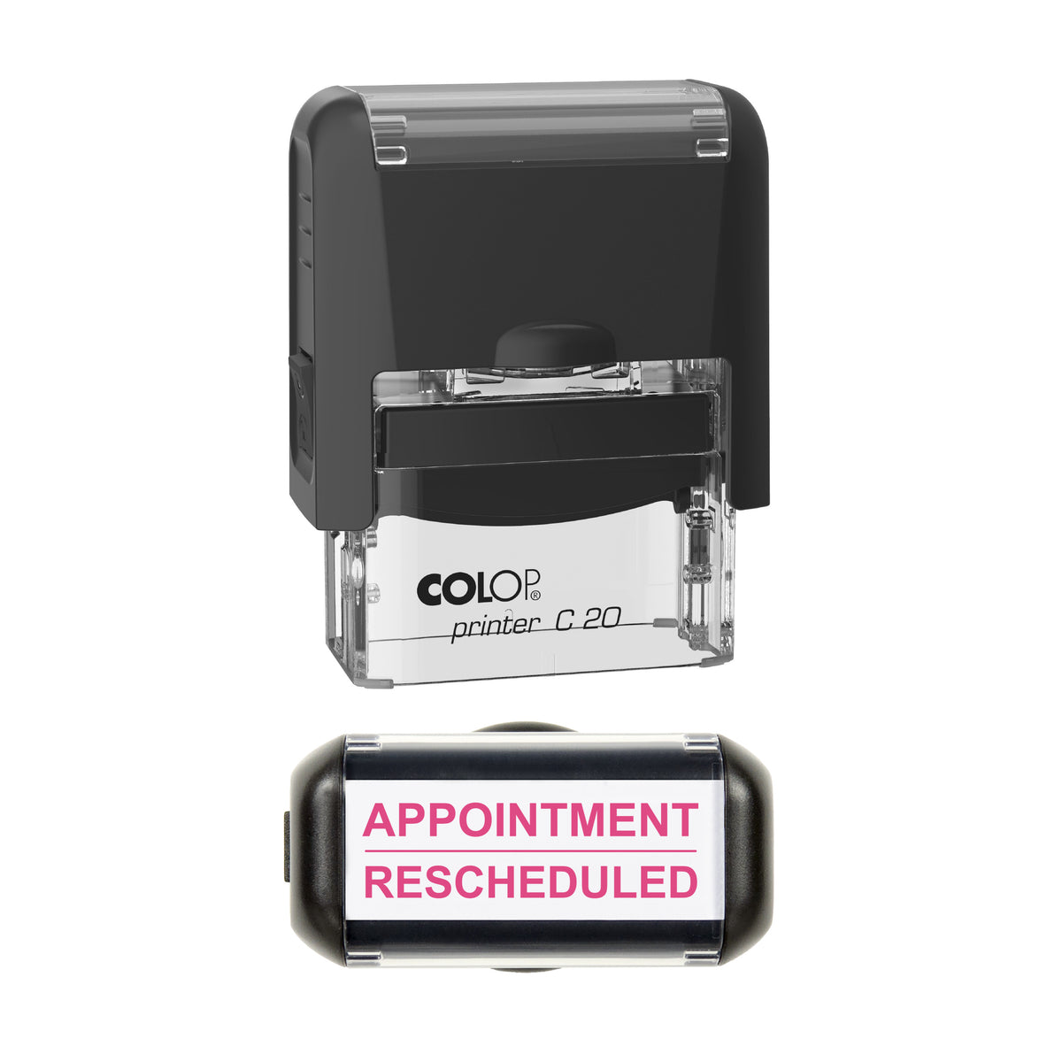 Appointment Rescheduled Stamp, COLOP C20, 37 x 12mm, soft_pink ink