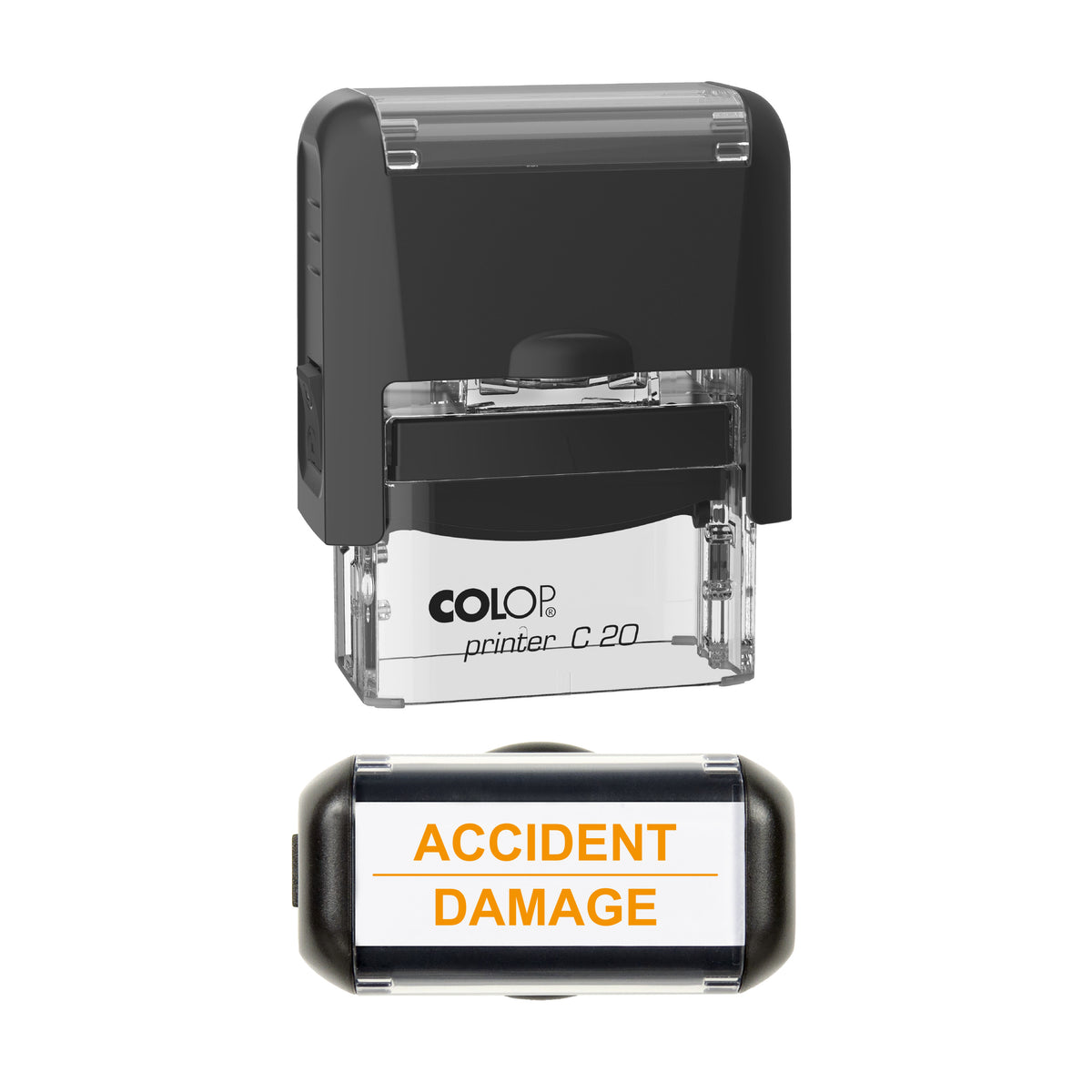 Accident Damage Vehicle Service Stamp, COLOP C20, 37 x 12mm, orange ink