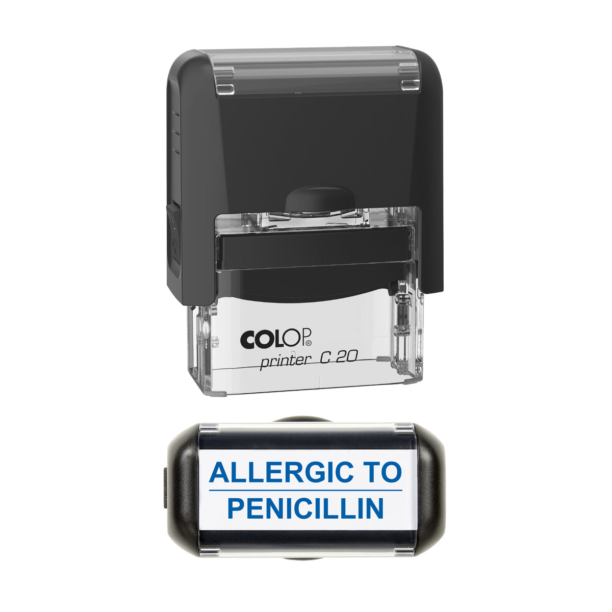 Allergic to Penicillin Stamp, COLOP C20, 37 x 12mm, blue ink