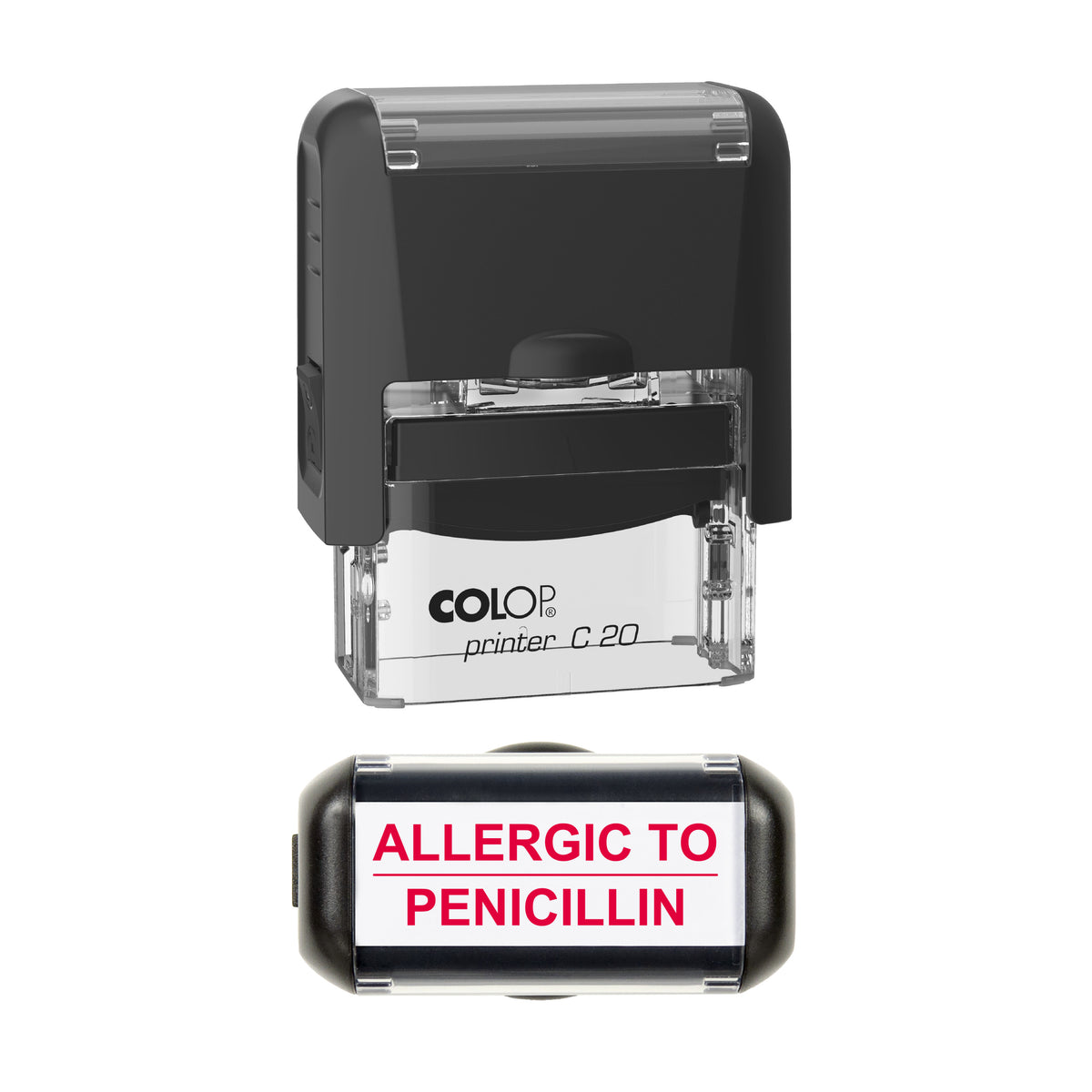 Allergic to Penicillin Stamp, COLOP C20, 37 x 12mm, red ink