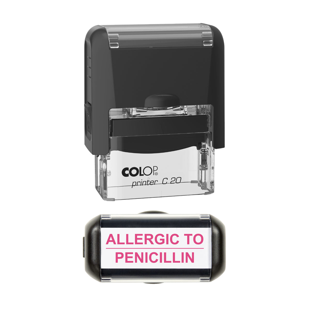 Allergic to Penicillin Stamp, COLOP C20, 37 x 12mm, soft_pink ink